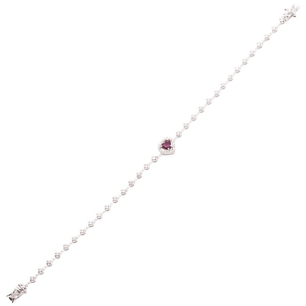 Pulseira em Ouro branco 18K riviera 18 centímetros com 51 diamantes de 0.57 quilates com 1 rubi de 0.36 quilates