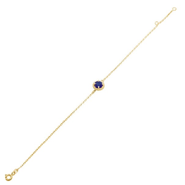 Pulseira em Ouro 18k  redonda bolinhas polidas com safira 5 milímetros