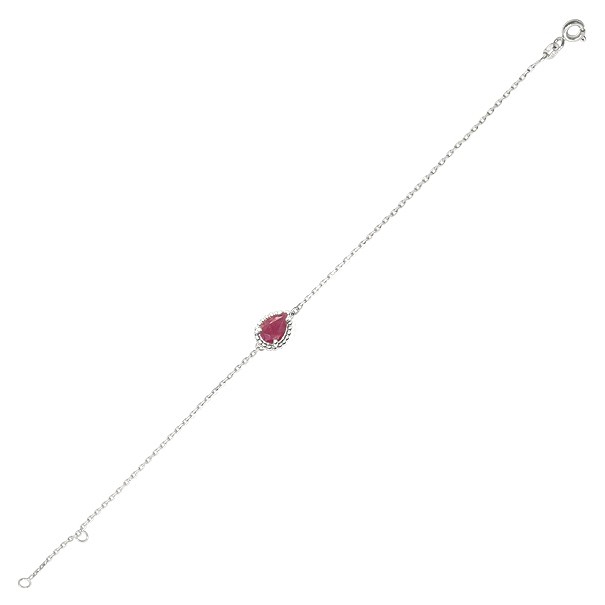Pulseira Em Ouro Branco 18k 18cm Gota Com 1 Rubi De 0.87CTS