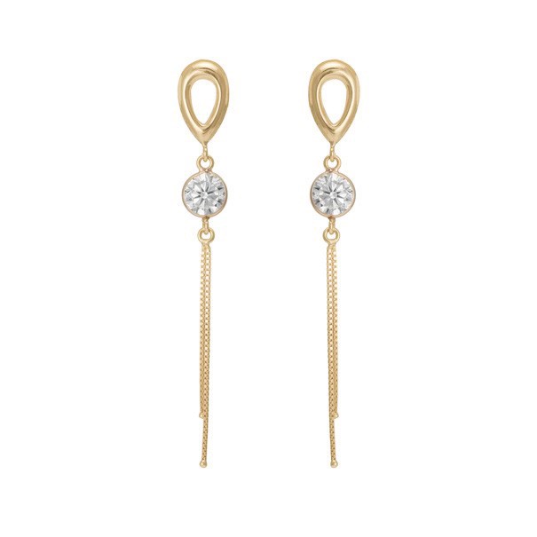 Brinco em Ouro 18k Gota Vazada com Zircônia e Fios