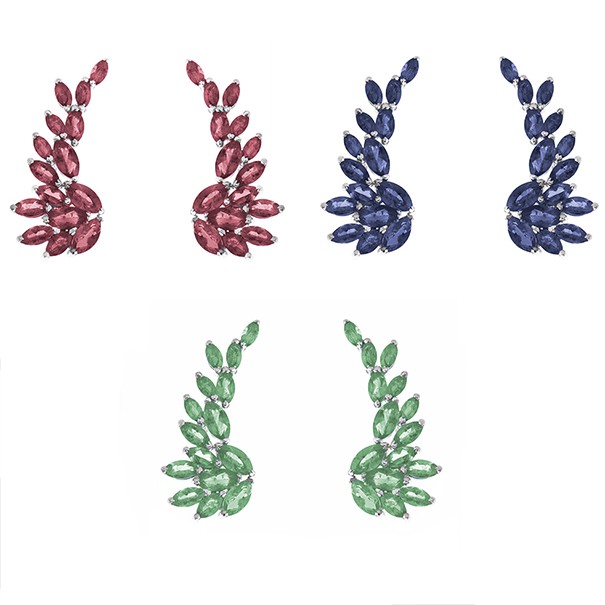 Brinco Ear cuff Asas com Rubis, Esmeralda ou Safira.