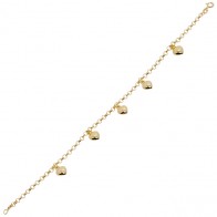 Pulseira em Ouro 18k Elo Português com 5 Berloques Corações 19cm - 3.60g