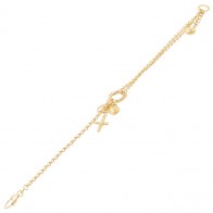 Pulseira em Ouro 18k Meia Balarina - Meio Elo Português com Berloques 18cm - 3.70g