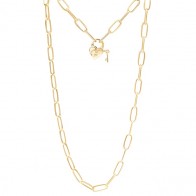 Corrente em Ouro 18k  Elos Ovais com Fecho Coração Cadeado 45cm - 7.50g