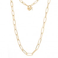 Corrente em Ouro 18k  Elos Ovais com Fecho Coração Cadeado 45cm - 12.90g