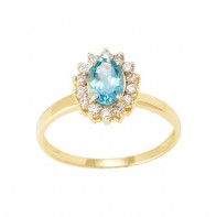 Anel em Ouro 18k  Princesa com Topázio Azul e Zircônias