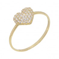 Anel Fino Coração Cravejado com Zircônias Brancas