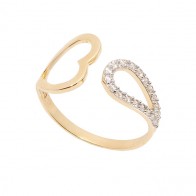 Anel em Ouro 18k Aberto Coração/Gota Cravejado com Zircônias