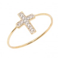 Anel em Ouro 18k  Fino Cruz com Zircônias
