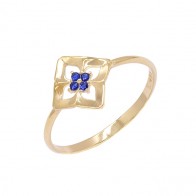 Anel em Ouro 18k Flor com Zircônias Azuis