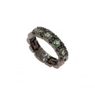 Anel em Ouro e Ródio Negro 18k Alpha Buds com 15 Diamantes Black e 4 Turmalinas Verdes 