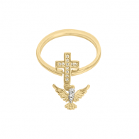 Anel pingente Cruz e Espírito Santo com Brilhantes