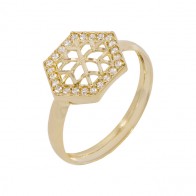 Anel Sextavado Filigrana Cravejado com Zircônias Brancas