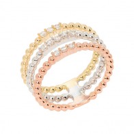 Anel 3 Fios Bolinhas Tricolor com 11 Brilhantes