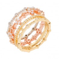 Anel Tricolor 4 Fios Trabalhados com 102 Brilhantes