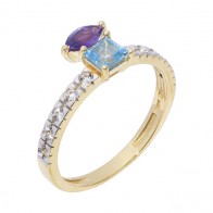 Anel Fun com Ametista, Topázio Azul e Branco