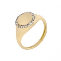 Anel Label Versátil Polido com 22 Topázio Branco