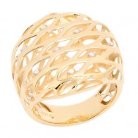 Anel em Ouro 18k Ondas Largo Polido com 11 Brilhantes