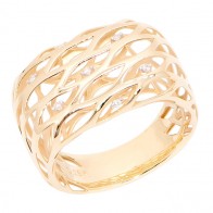 Anel em Ouro 18k Ondas Polido com 10 Brilhantes