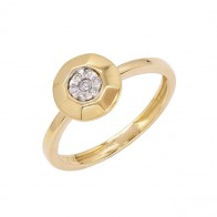 Anel em Ouro 18k Angular Redondo Polido com 7 Brilhantes