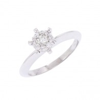 Anel em Ouro Branco 18k Solitário com 9 Diamantes