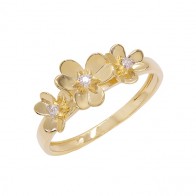 Anel em Ouro 18k Florzinhas Polida com 3 Brilhantes