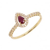 Anel em Ouro 18k Gota com 1 Rubi 5x3mm  0.23Cts e 30 Diamantes 0.16Cts