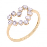 Anel em Ouro 18k Coração Vazado Bicolor com 12 Brilhantes