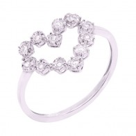 Anel em Ouro Branco 18k Coração Vazado com 12 Brilhantes