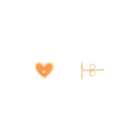 Brinco em Ouro 18k Coração com Cerâmica Laranja e 2 Brilhantes