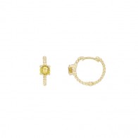 Brinco em Ouro 18k Argola Bolinhas Polidas com 2 Safiras Amarelas 4mm