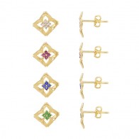 Brinco em Ouro 18k Flor Polida com Zircônias