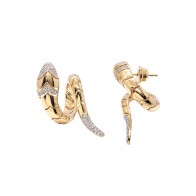 Brinco em Ouro 18k Serpente Polida Escamas com 90 Diamantes 0.45Cts