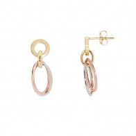 Brinco em Ouro 18k Circulo Vazado com Pingentes Elos Ovais Tricolor