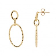 Brinco em Ouro 18k Circulo Vazado com Pingente Elo Oval Frezada