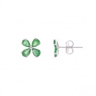 Brinco em Ouro Branco 18k Florzinha com 8 Esmeraldas Gotas 1.11cts