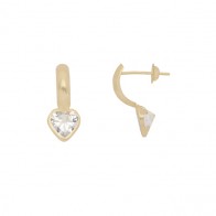 Brinco Meia Argola Polida com Pingente Coração de Zircônia