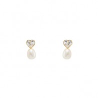 Brinco em Ouro 18k Coração de Zircônia e Pérola Biwa