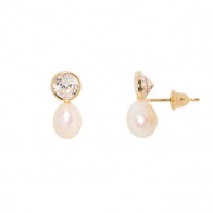 Brinco em Ouro 18k Pérola Biwa 6mm e Zircônia