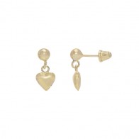 Brinco Bolinha Polida com Pingente Coração