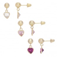 Brinco Bolinha 4mm com Ping. Coração Zircônia