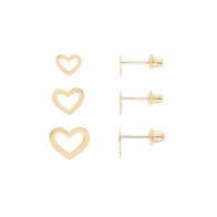 Brinco em Ouro 18k Trio Corações Degradês Vazados 