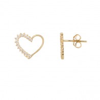 Brinco em Ouro 18k Coração Vazado com Zirconias Brancas