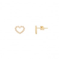 Brinco em Ouro 18k Coração Vazado Cravejado com Zircônias 