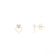 Brinco em Ouro 18k  Coração Duplo Vazado com Zircônias