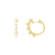 Brinco em Ouro 18k Argola Polida com 10 Pérolas Botões 4mm