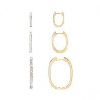 Brinco em Ouro 18k Argola Oval Polida com Brilhantes - P, M e G