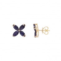 Brinco em Ouro 18k Flor com 8 Safiras Navete 6x3 2.56 Cts