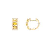 Brinco em Ouro 18k Argola Cravejada Com 60 Brilhantes 1.14cts Com 6 Safiras Amarelas 5x3mm 1.74cts