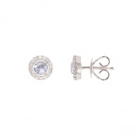 Brinco em Ouro Branco 18k Chuveiro Redondo com 2 Agua Marinhas 4mm 0.40Cts e 32 Diamantes 0.17Cts